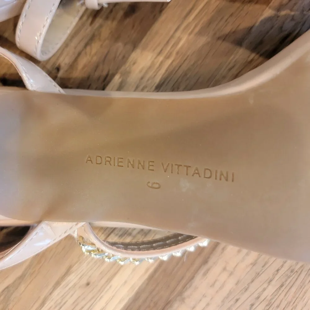 Adrienne Vittadini Chain Detail Faux Patent Leather Ankle Strap Heels